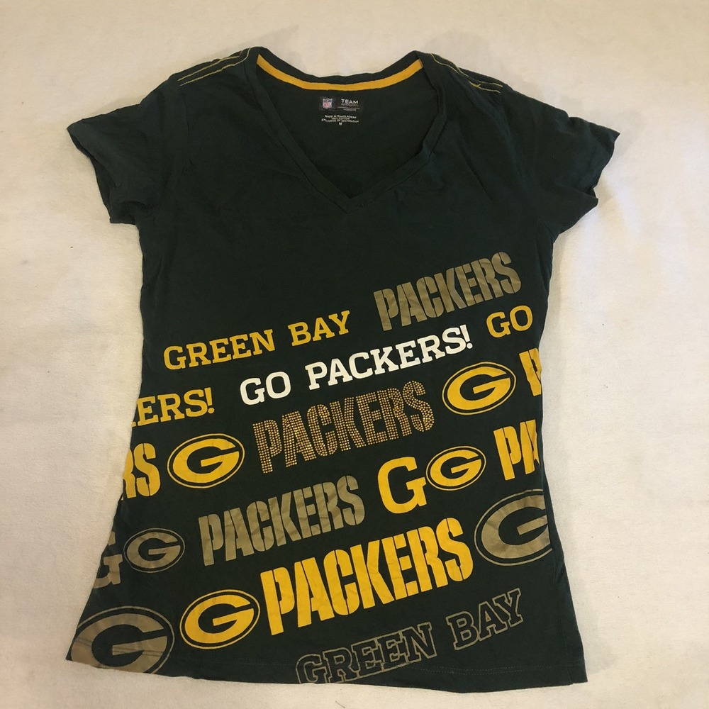 Green Bay Packers Women's Short Sleeve V-Neck T-Shirt in Green, Medium NFL Sport